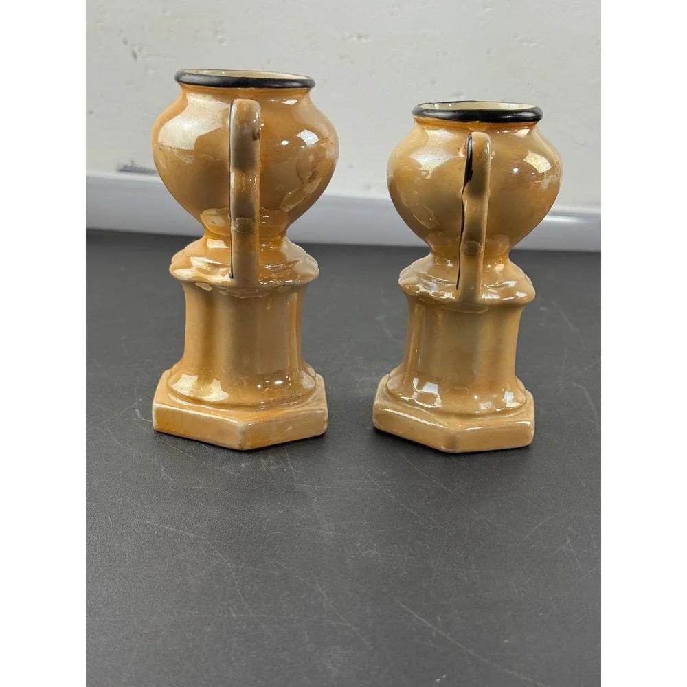 Vintage Czech Lusterware Miniature Trophy Vases Peach Iridescent Art Deco